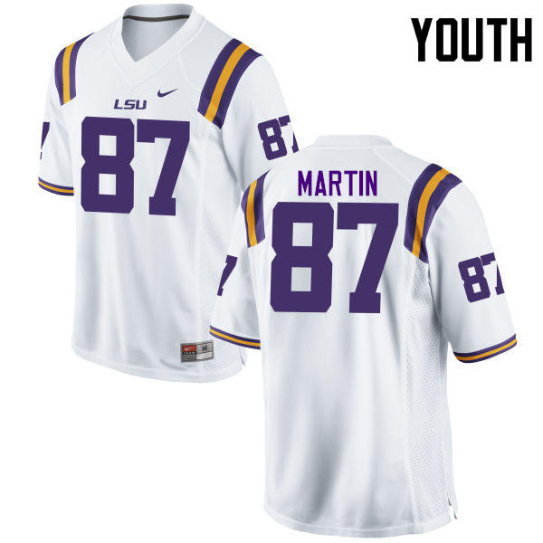 Youth LSU Tigers #87 Sci Martin College Football Jerseys Game-White